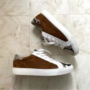 $295 Veronica Beard Bibi Pecan Brown Suede Python Leather Skater Sneakers size 9